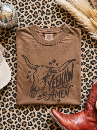 Western Skull Yeehaw And Amen Tee