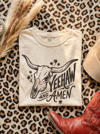 Western Skull Yeehaw And Amen Tee