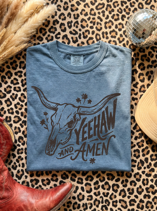 Western Skull Yeehaw And Amen Tee