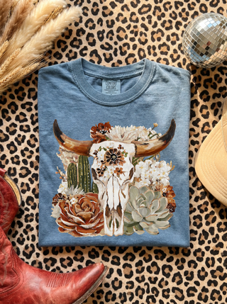 Floral Cow Skull Tee