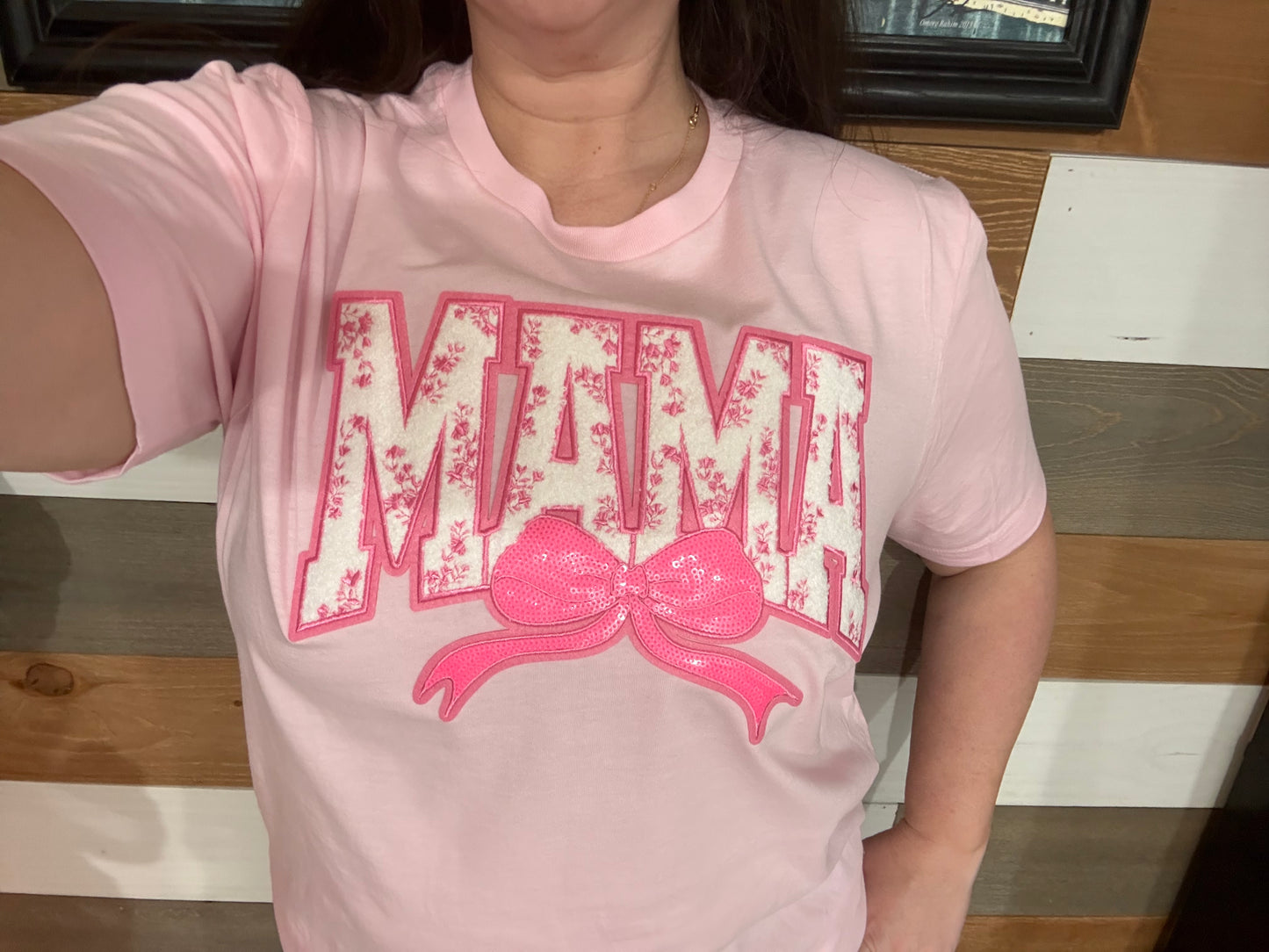 Pink MAMA Cochette Bow Chenille Patch |T-Shirt MadreForte LLC