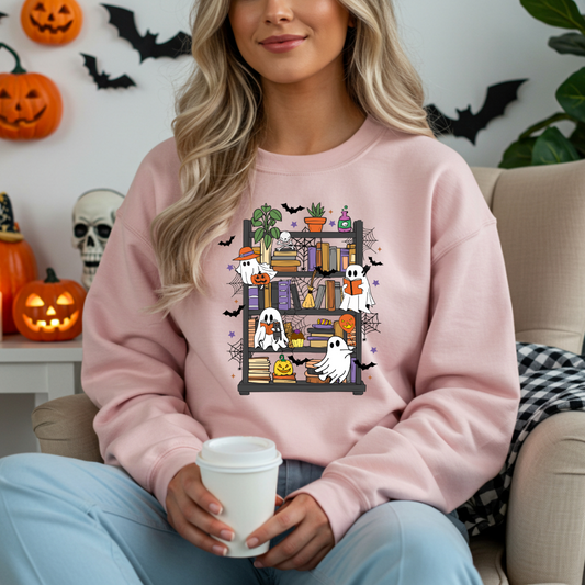 Retro Bookshelf Ghost Sweatshirt
