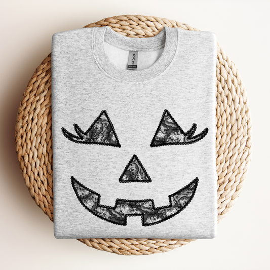 Faux Lace Pumpkin Face Sweatshirt
