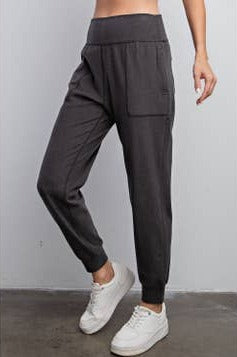 Rib Brushed Full Length Jogger Pant in Black MadreForte LLC