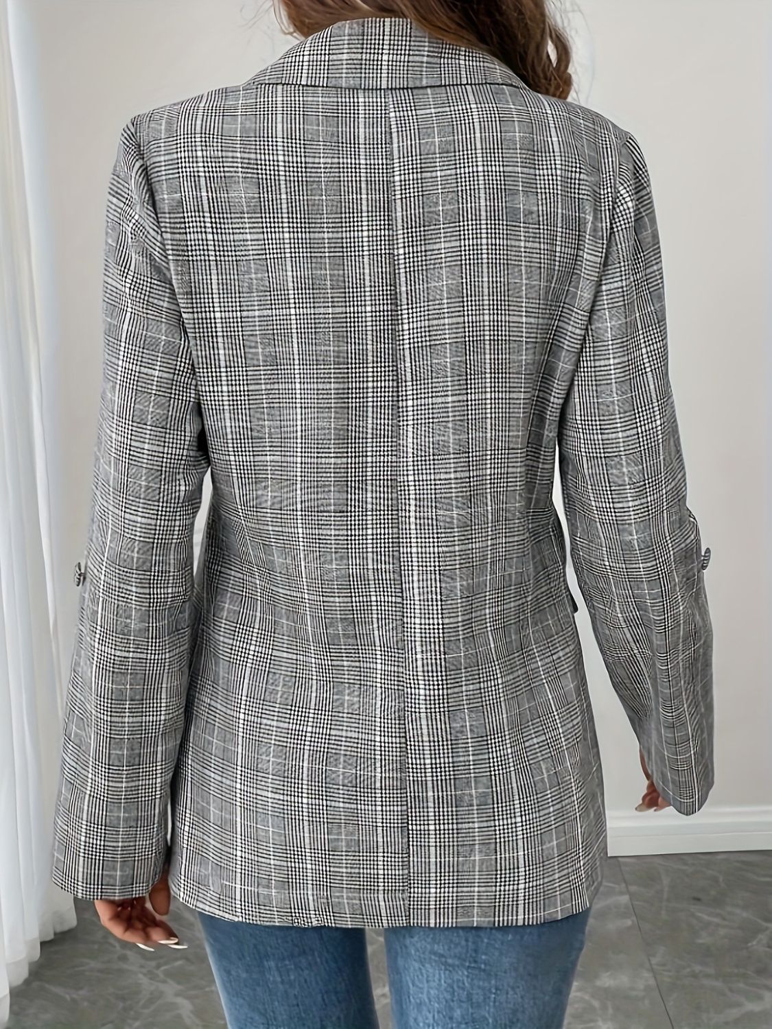 Single-Breasted Lapel Collar Plaid Blazer MadreForte LLC