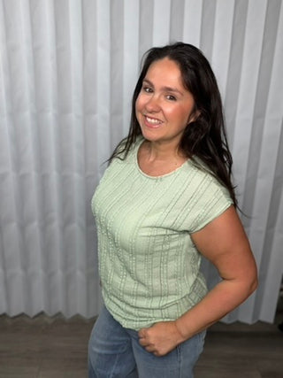 Lightweight Textured Cap Sleeve Top — Sage