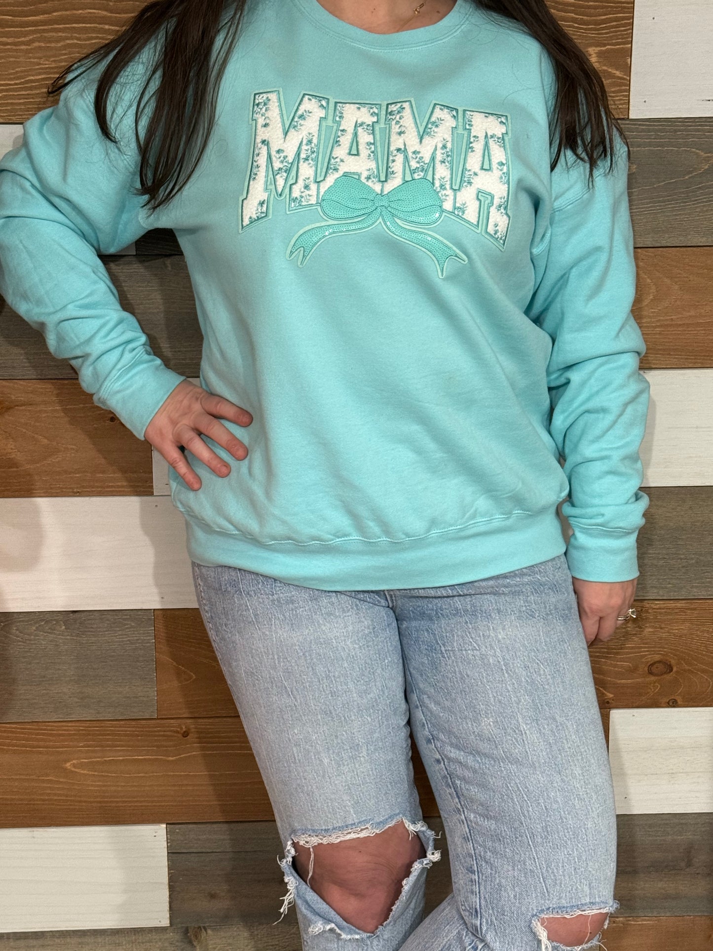 MAMA Cochette Bow Chenille Patch Sweatshirts MadreForte LLC