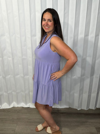 Wrinkle-Free Tiered Lizzy Dress-lilac