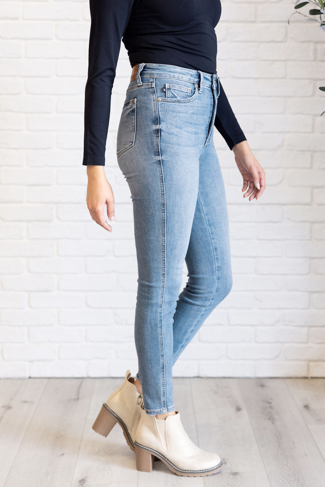 Justine High Rise Control Top Contrast Wash Skinny Jeans MadreForte LLC