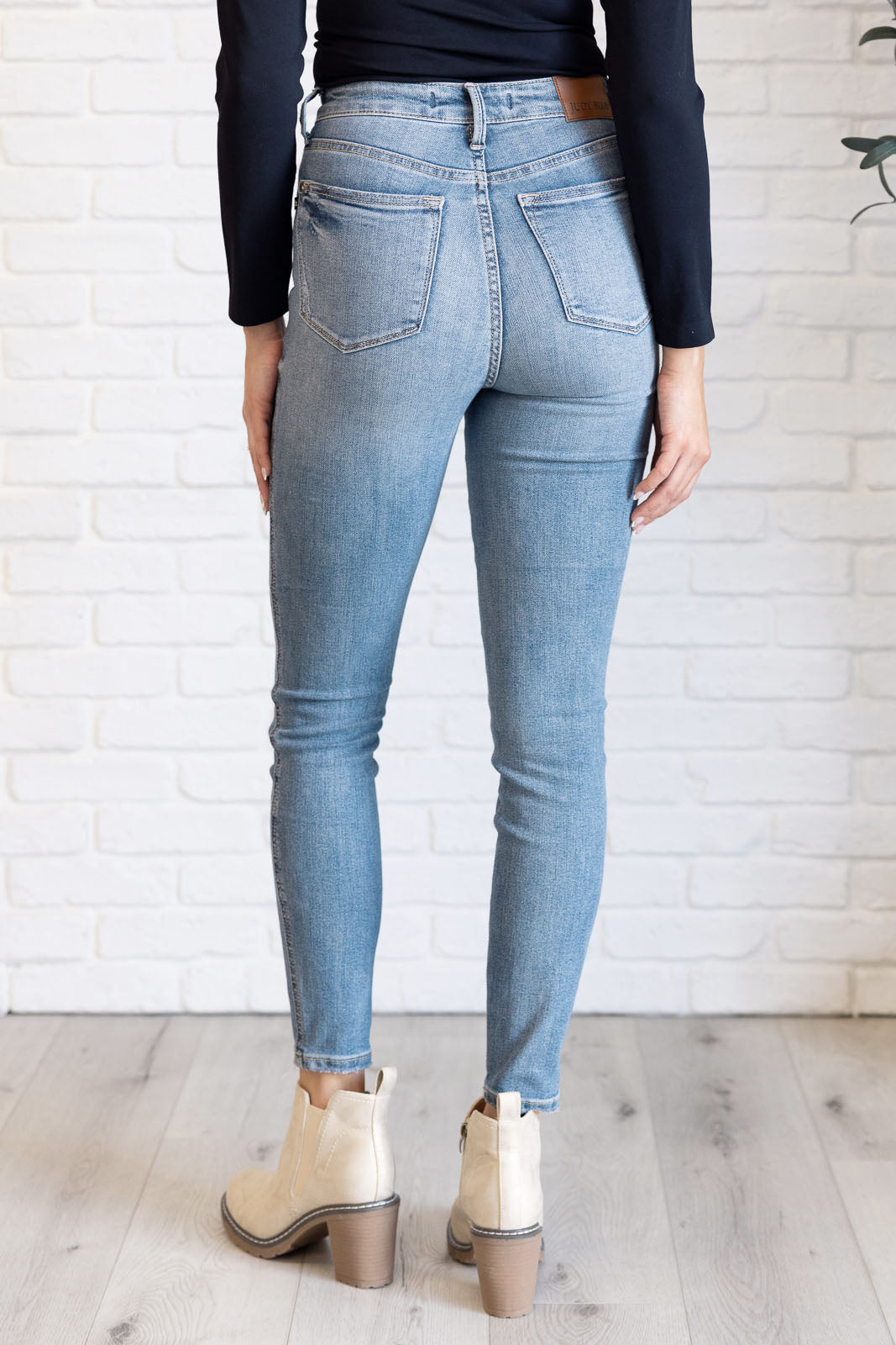 Justine High Rise Control Top Contrast Wash Skinny Jeans MadreForte LLC