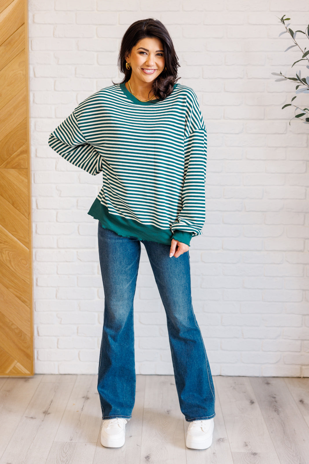 Too Good to be True Striped Drop Shoulder Top in Green MadreForte LLC