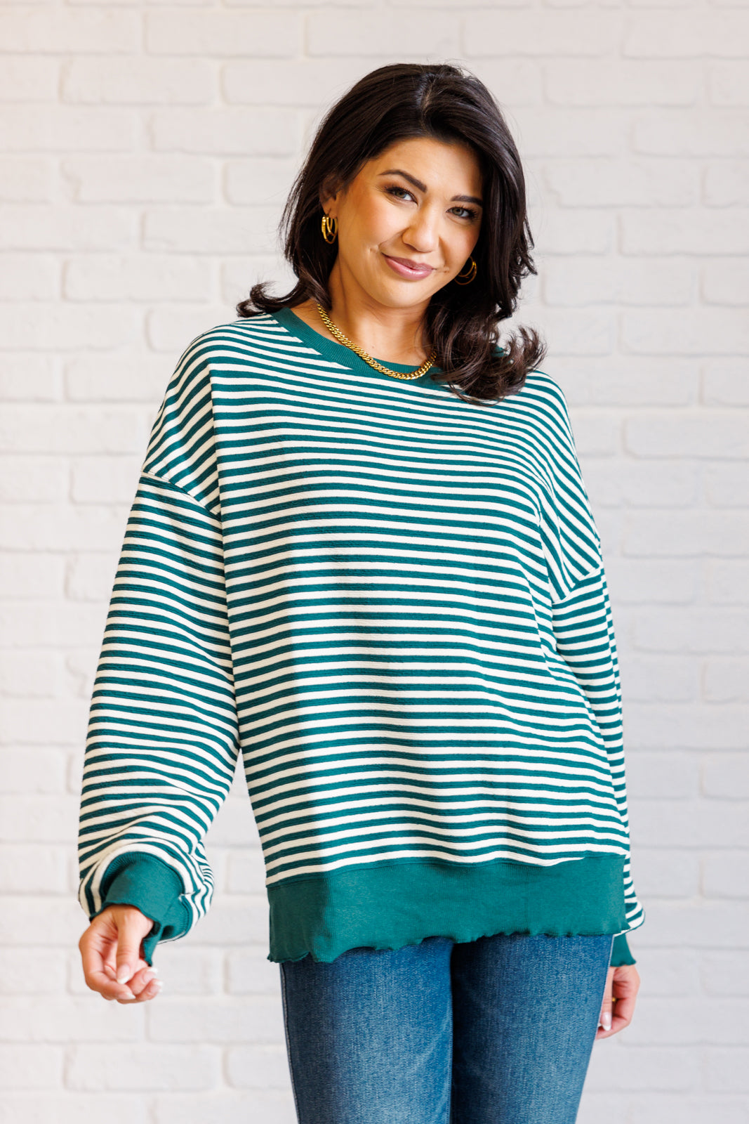 Too Good to be True Striped Drop Shoulder Top in Green MadreForte LLC