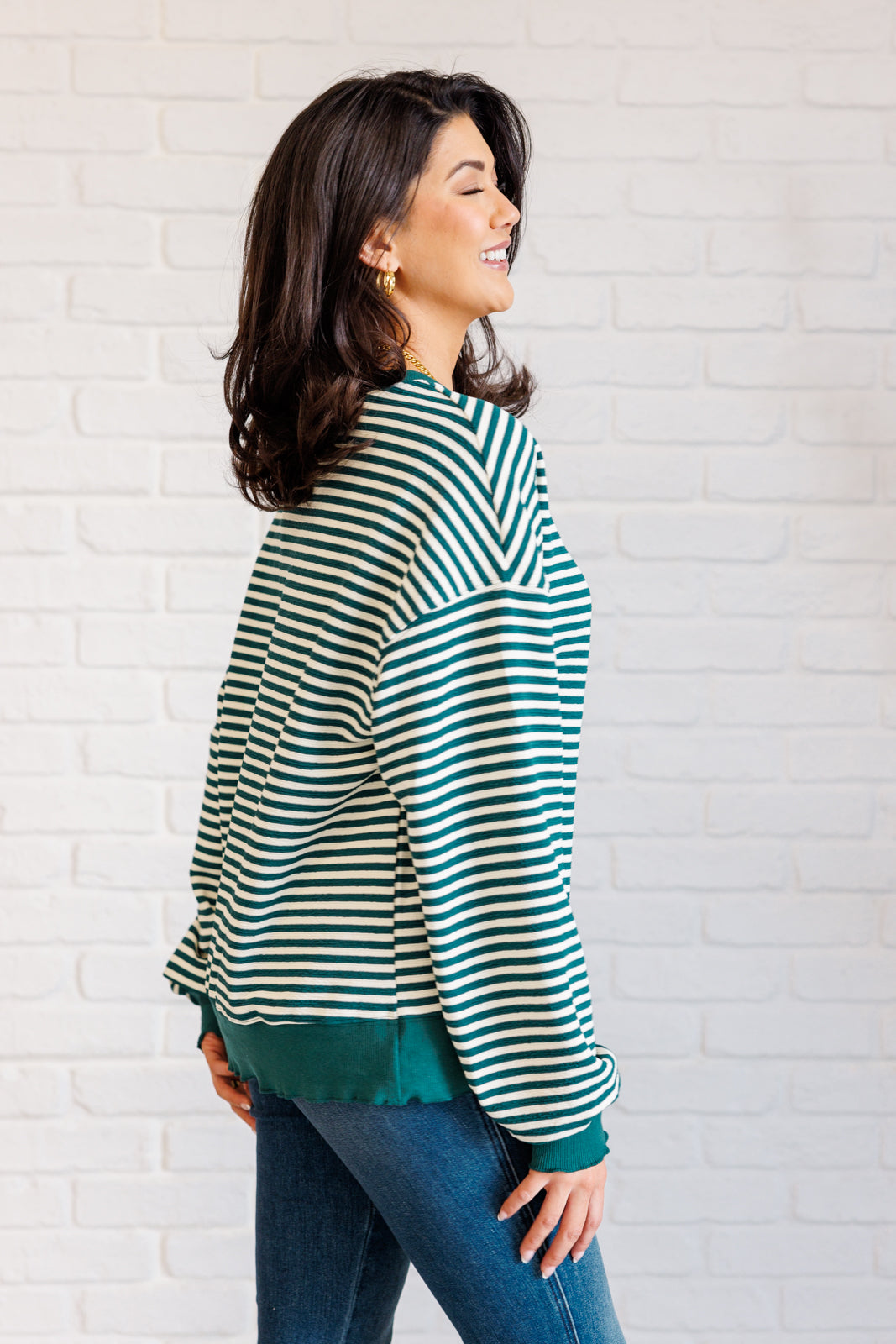 Too Good to be True Striped Drop Shoulder Top in Green MadreForte LLC