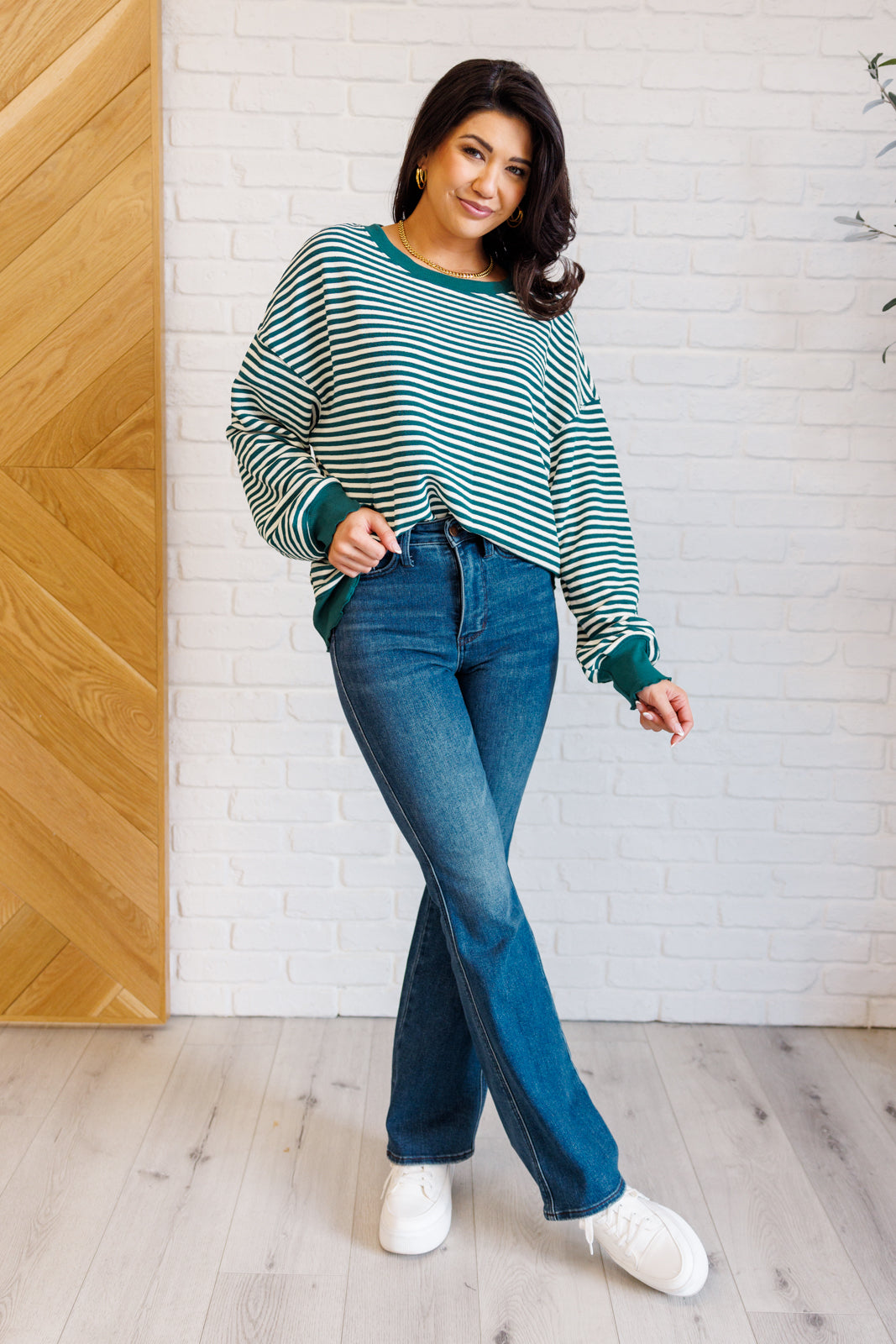 Too Good to be True Striped Drop Shoulder Top in Green MadreForte LLC