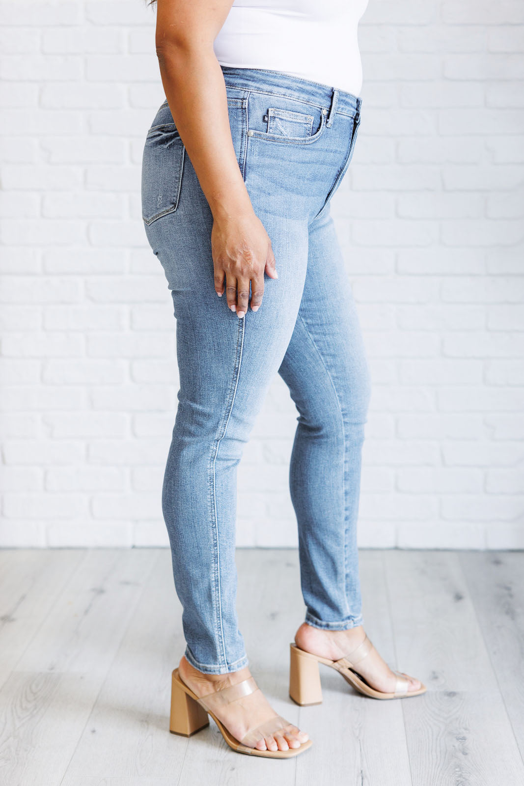 Justine High Rise Control Top Contrast Wash Skinny Jeans MadreForte LLC