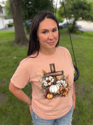 Rustic Floral Pumpkin Cross Tee