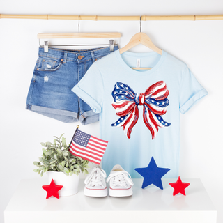 Hand-Painted themed USA Flag Bow Tee