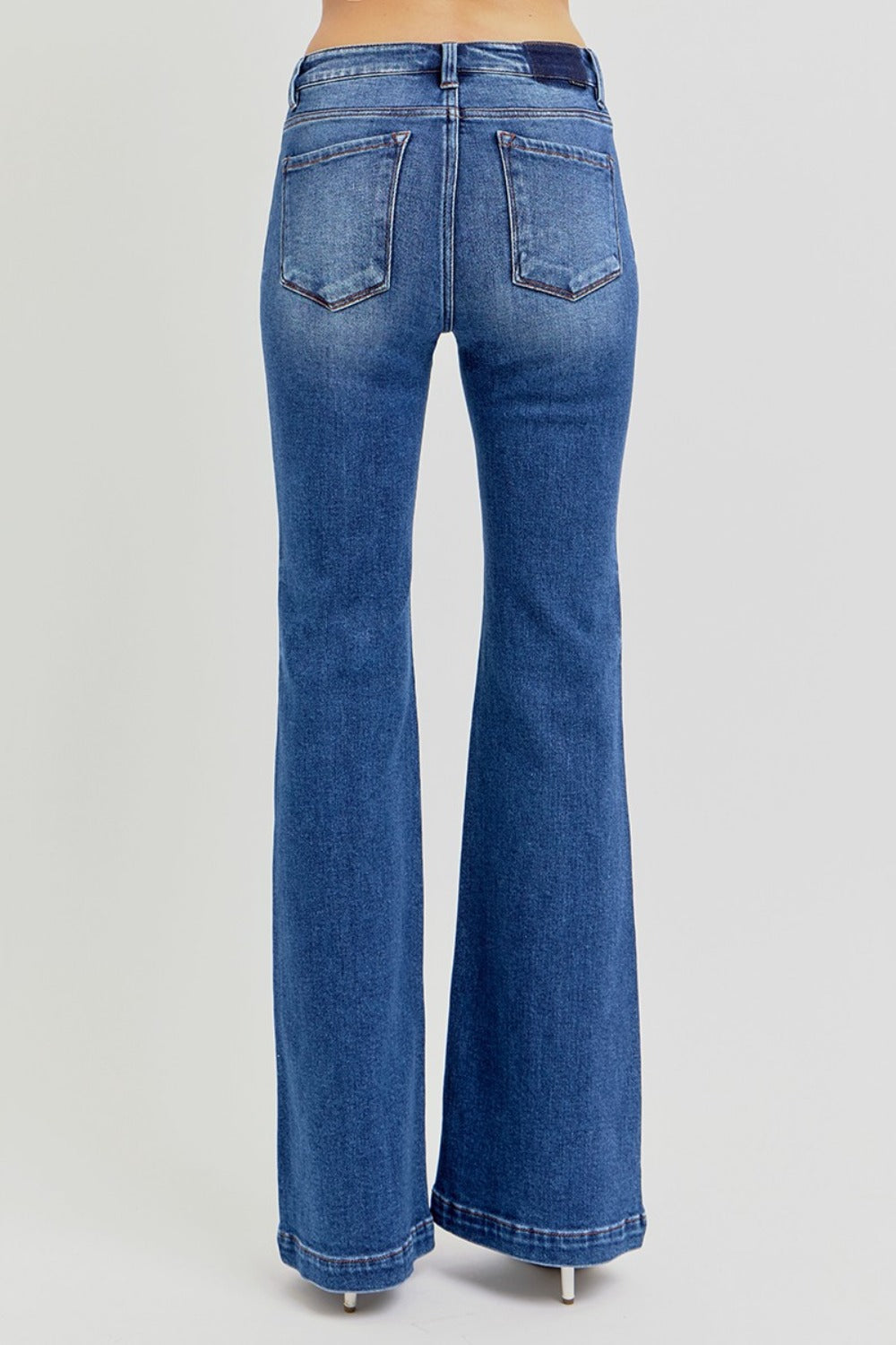 RISEN Full Size Low Rise Flare Jeans with Pockets MadreForte LLC