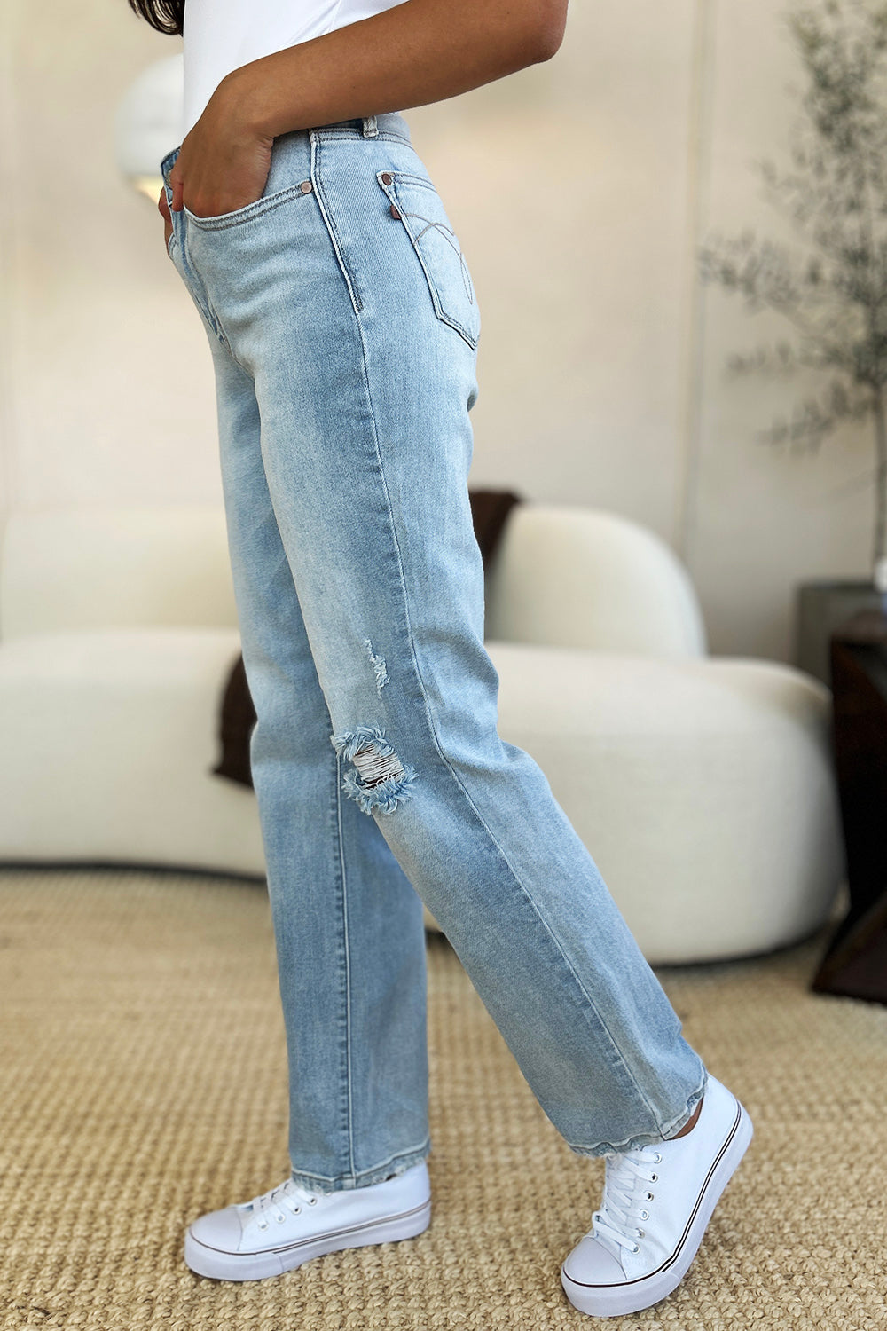 Judy Blue Full Size High Waist Distressed Straight Jeans MadreForte LLC