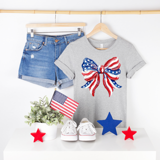 Hand-Painted themed USA Flag Bow Tee