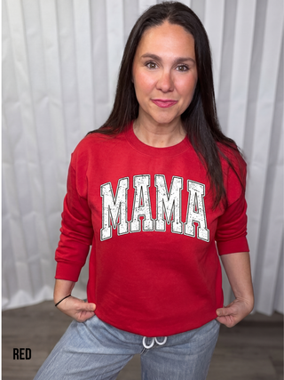 Distressed MAMA crew neck sweatshirt