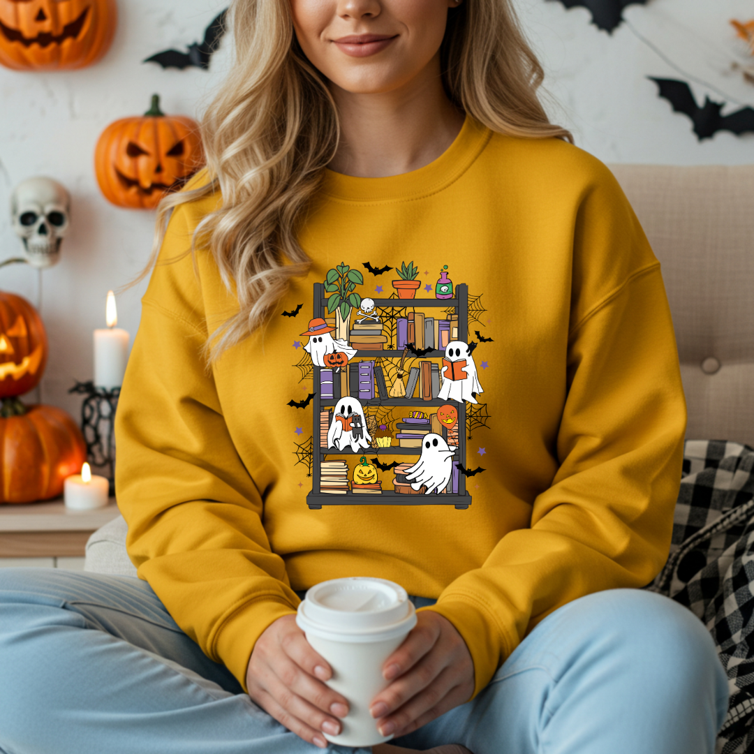 Retro Bookshelf Ghost Sweatshirt