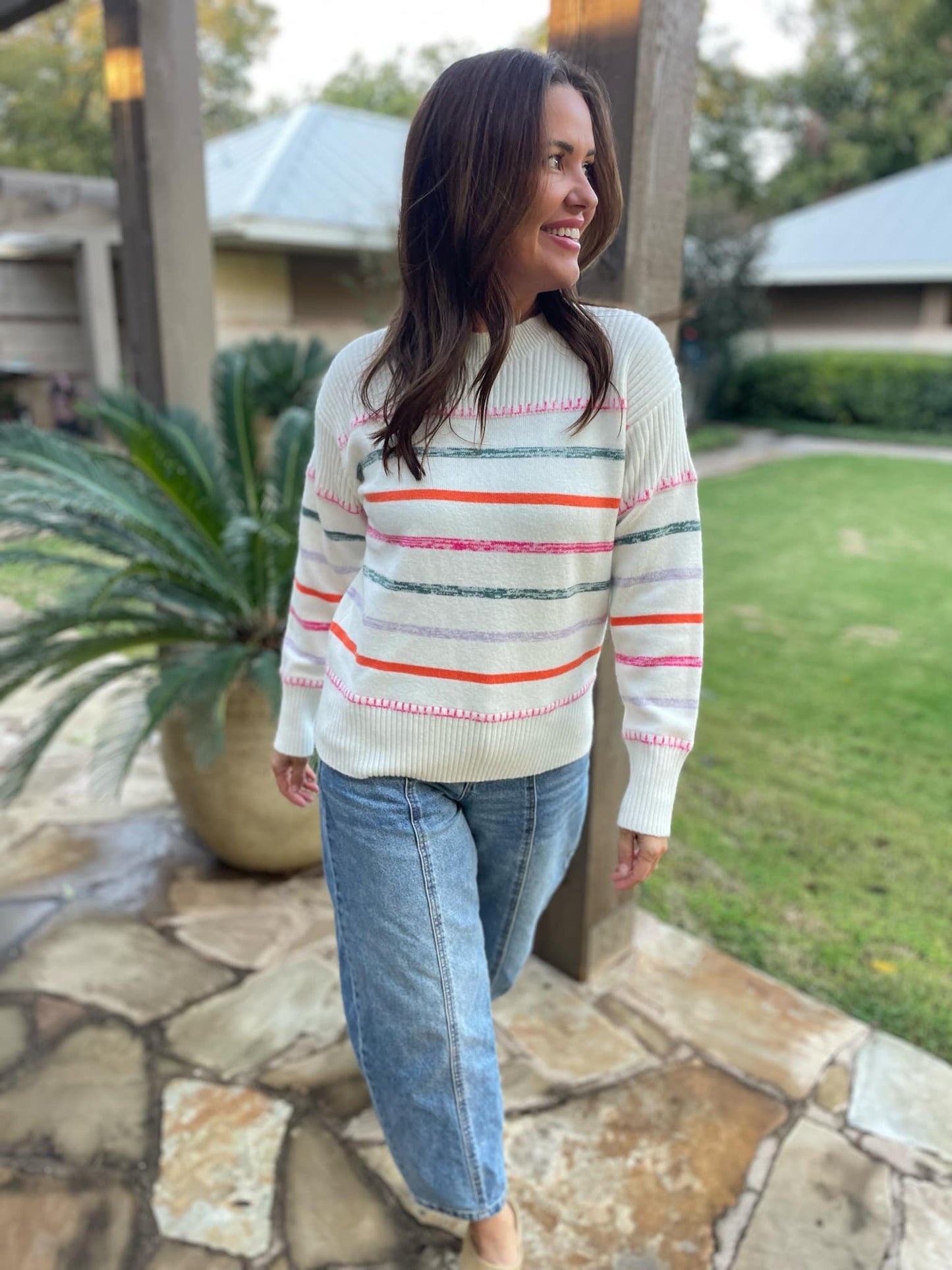 PREORDER: Come On Get Happy Striped Sweater in Two Colors MadreForte LLC