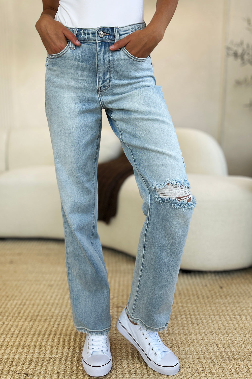 Judy Blue Full Size High Waist Distressed Straight Jeans MadreForte LLC