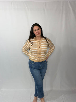 SO ME Stripe Long Sleeves Button Sweater Cardigan