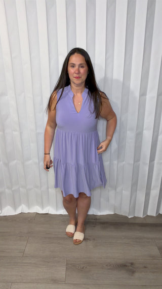 Wrinkle-Free Tiered Lizzy Dress-lilac