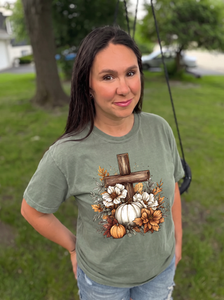 Rustic Floral Pumpkin Cross Tee