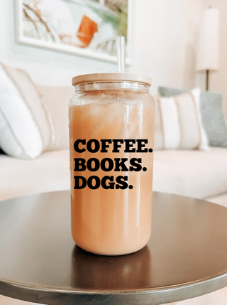 The Coffee. Books. Dogs. Glass Can Tumbler