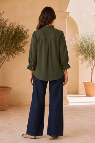 Dear Scarlett - Ruffle 3/4 Sleeve Button Down Front Blouse