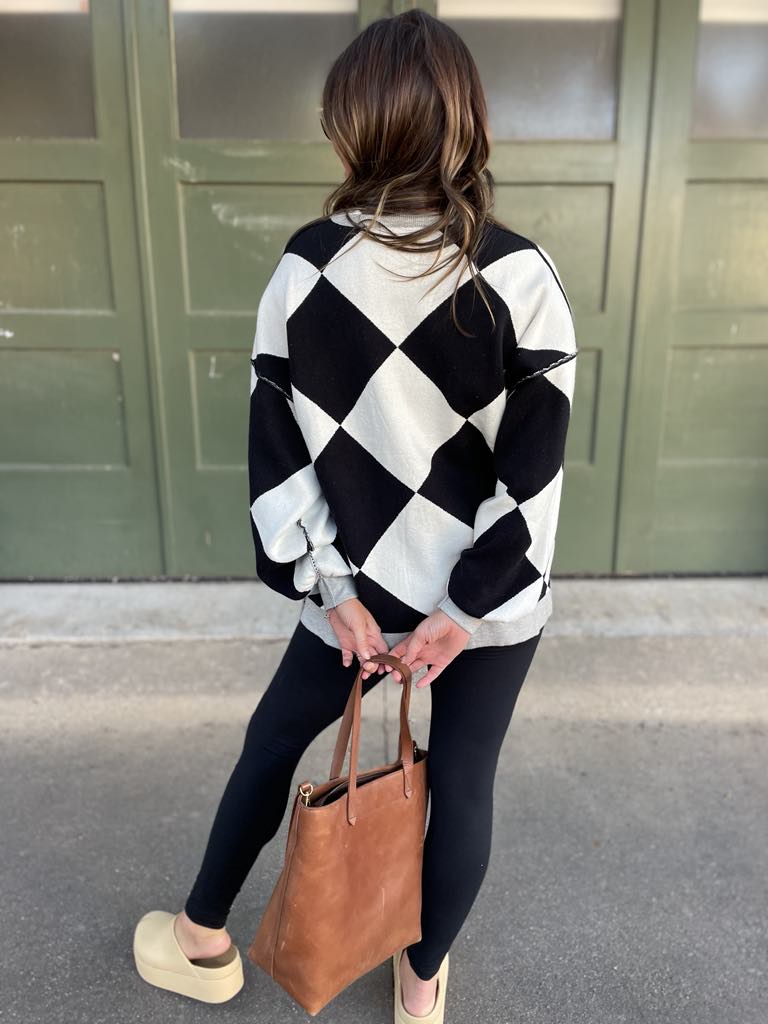 PREORDER: Contrast Trim Cardigan in Black Checkers MadreForte LLC