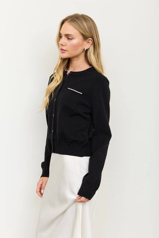 Round Neck Contrast Piping Button Cardigan