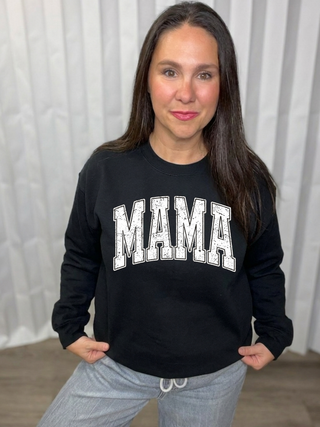 Distressed MAMA crew neck sweatshirt