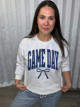 Game Day navy Bow Sweatshirt