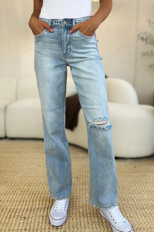 Judy Blue Full Size High Waist Distressed Straight Jeans MadreForte LLC