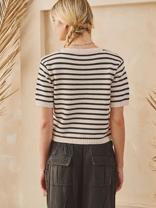 Stripe Button Front Knit Top