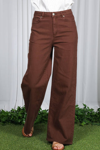 Brown Straight Leg Cotton Long Span Pants