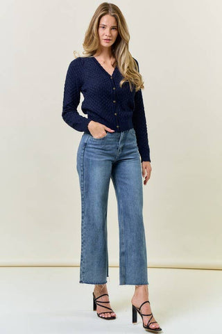 POINTELLE CARDIGAN WITH ROSE BUTTONS