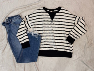 Striped Knit Pullover Sweater — Cream & Black