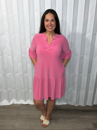 Shirred Tiered Relaxed 3/4 Sleeve Dress