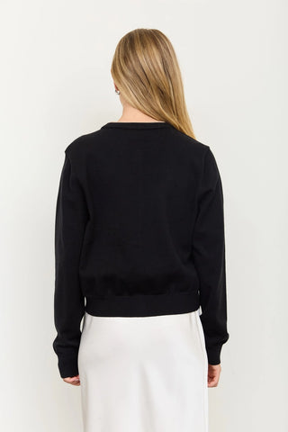 Round Neck Contrast Piping Button Cardigan