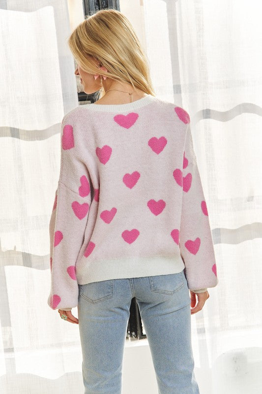 ADORA Heart Round Neck Drop Shoulder Sweater MadreForte LLC