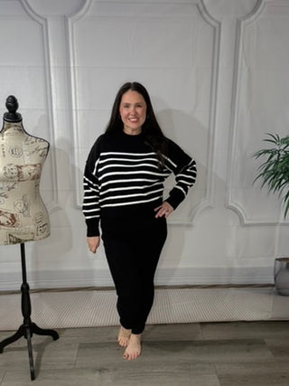 Zenana Exposed Seam Striped Oversized Sweater