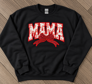 Red MAMA Bow Chenille Patch Sweatshirt