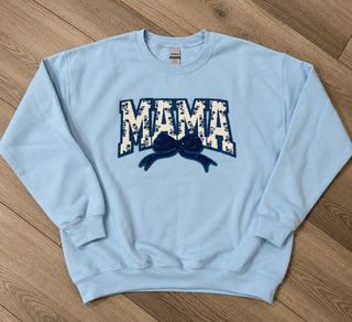 Blue MAMA Bow Chenille Patch Sweatshirt