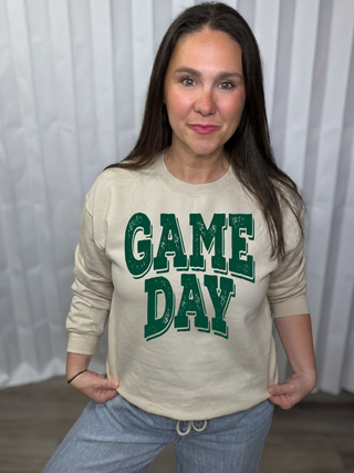 Green Distressed Game Day Sweatshirt
