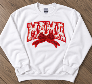 Red MAMA Bow Chenille Patch Sweatshirt